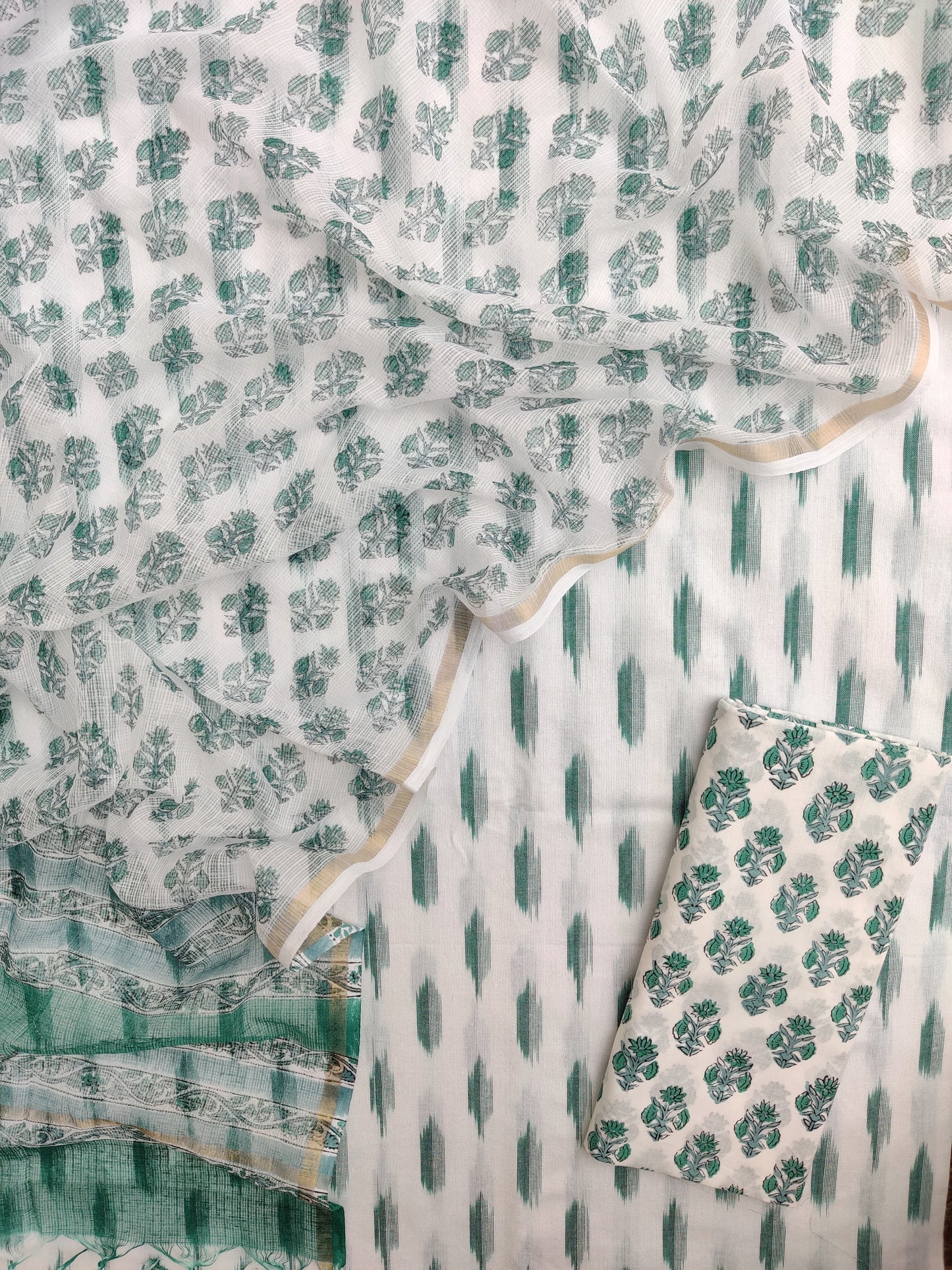 Handloom Weave Ikat Suit with Kota Doria Dupatta