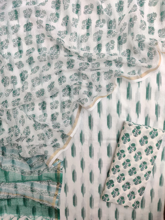 Handloom Weave Ikat Suit with Kota Doria Dupatta