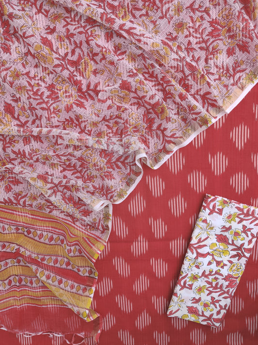 Handloom Weave Ikat Suit with Kota Doria Dupatta