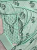 Exclusive Unstitched Hand Block Cotton Suit with Crochet Mulmul Hakoba Dupatta