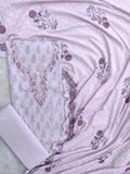 Exclusive Unstitched Hand Block Cotton Suit with Crochet Mulmul Hakoba Dupatta
