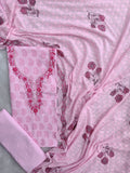 Exclusive Unstitched Hand Block Cotton Suit with Crochet Mulmul Hakoba Dupatta