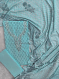 Exclusive Unstitched Hand Block Cotton Suit with Crochet Mulmul Hakoba Dupatta