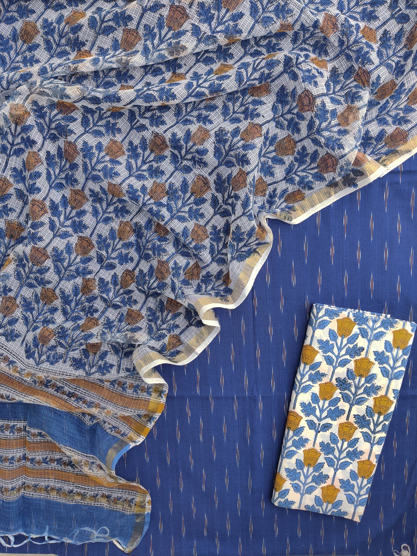 Handloom Weave Ikat Suit with Kota Doria Dupatta