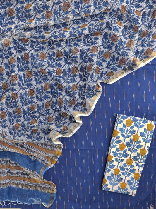 Handloom Weave Ikat Suit with Kota Doria Dupatta
