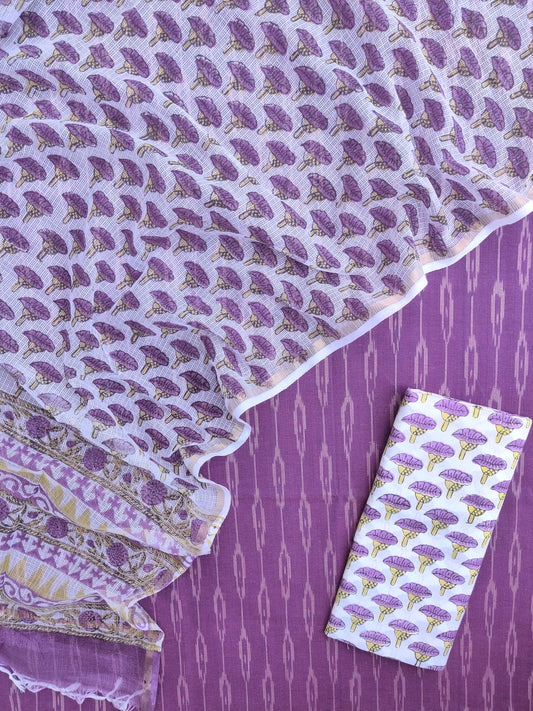 Handloom Weave Ikat Suit with Kota Doria Dupatta