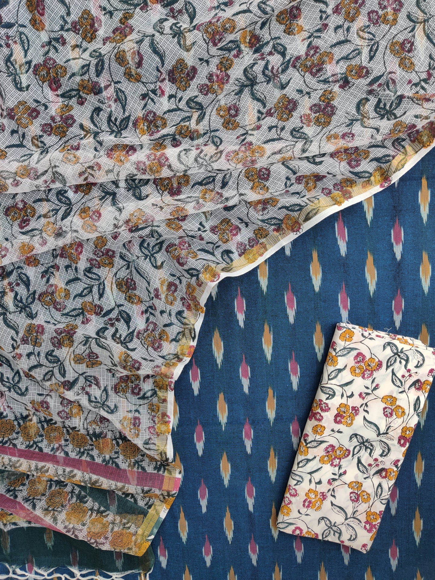 Handloom Weave Ikat Suit with Kota Doria Dupatta