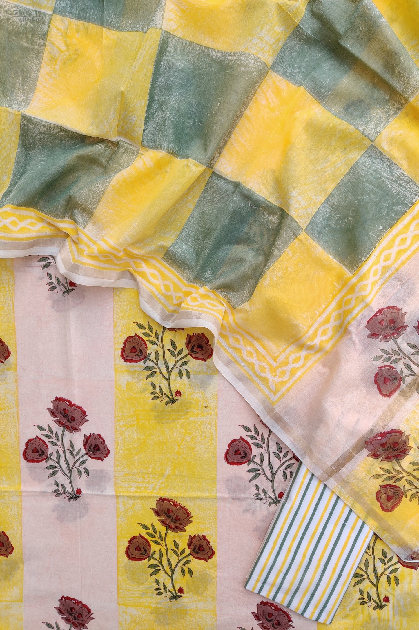 PANEL Hand Block Printed Cotton Suit with Mul Chanderi Dupatta