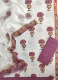 HAND BLOCK PRINTED KANTHA COTTON SUIT WITH KOTA DORIA DUPATTA