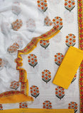 HAND BLOCK PRINTED KANTHA COTTON SUIT WITH KOTA DORIA DUPATTA