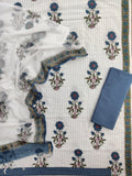 HAND BLOCK PRINTED KANTHA COTTON SUIT WITH KOTA DORIA DUPATTA