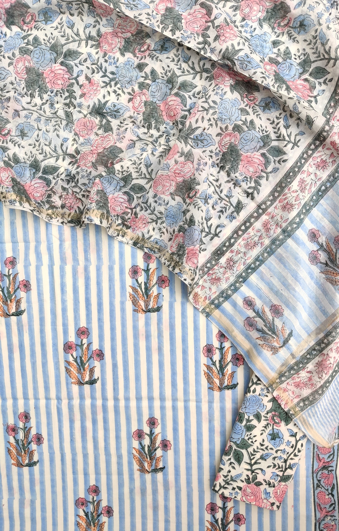Hand Block Printed Cotton Suit with Mul Chanderi Dupatta