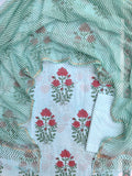 BLOCK PRINTED COTTON SUIT WITH LEHRIYA KOTA DORIA DUPATTA