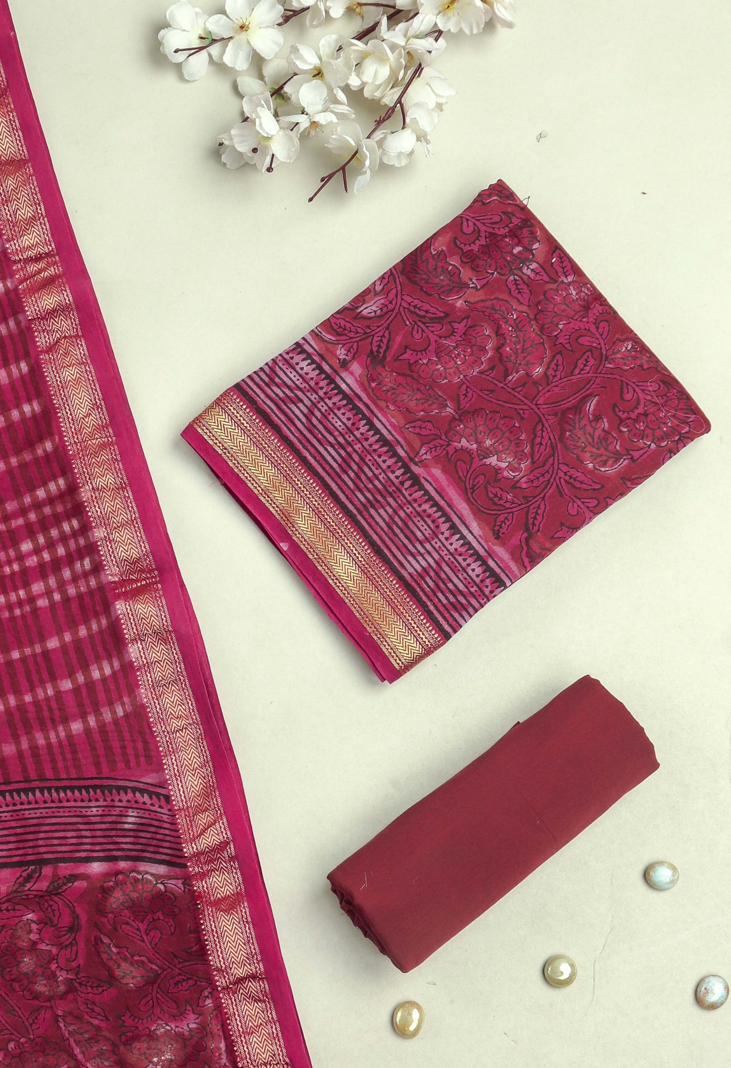 JAHOTA PRINTED MAHESHWARI SILK SUIT WITH MAHESHWARI SILK DUPATTA