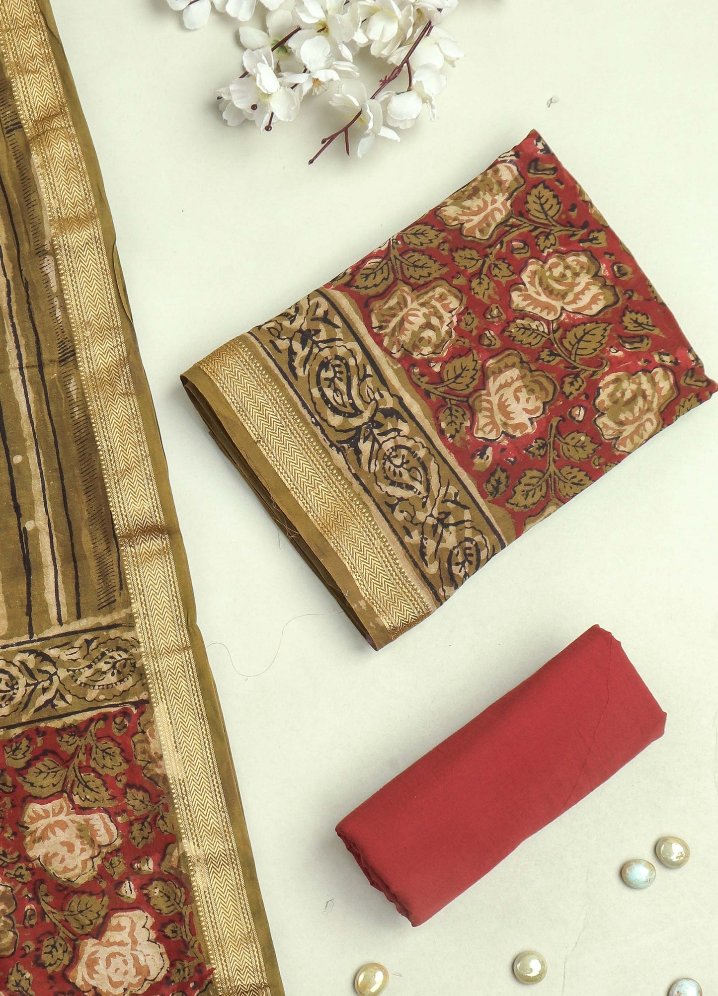 JAHOTA PRINTED MAHESHWARI SILK SUIT WITH MAHESHWARI SILK DUPATTA