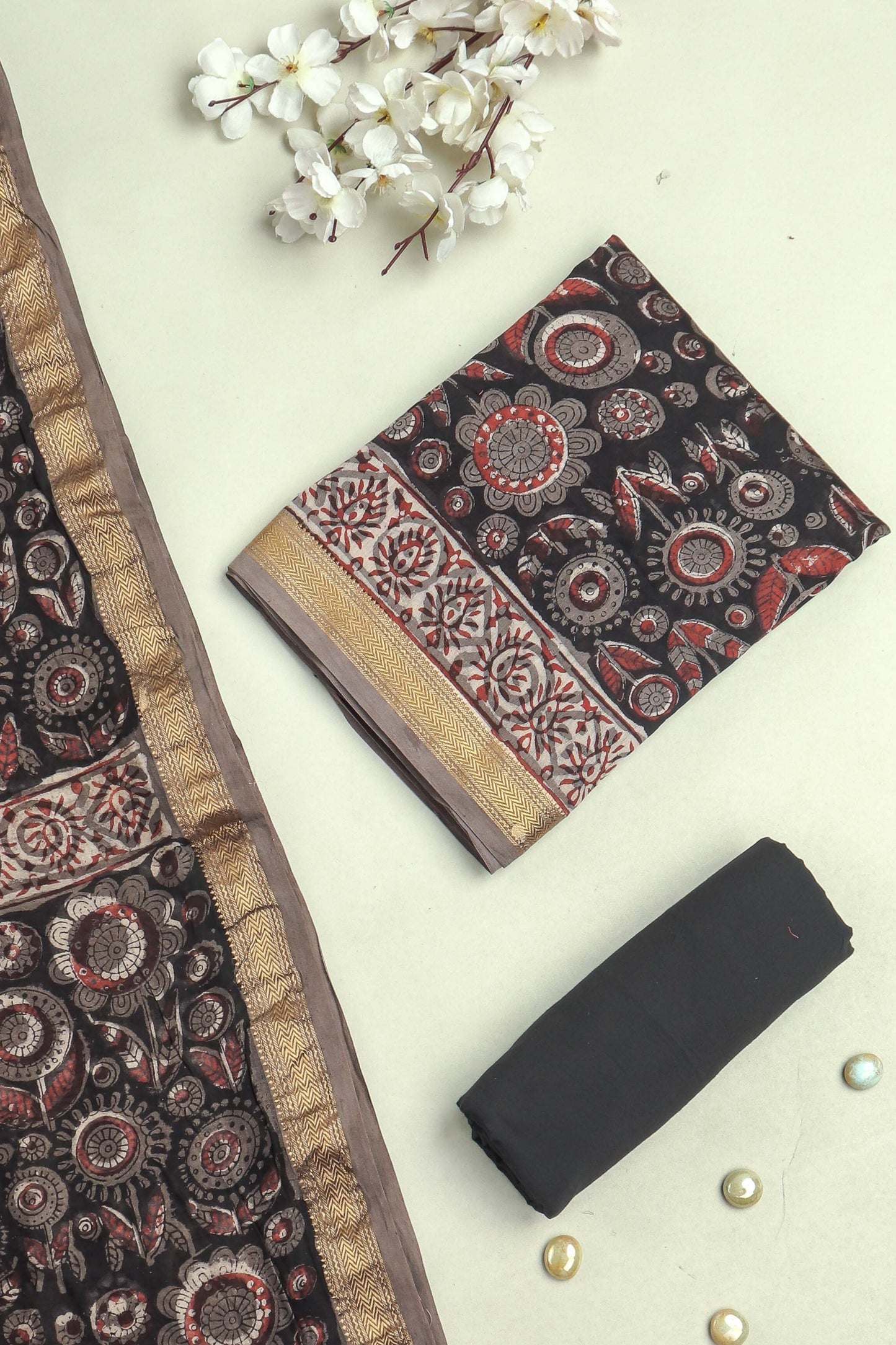 JAHOTA PRINTED MAHESHWARI SILK SUIT WITH MAHESHWARI SILK DUPATTA
