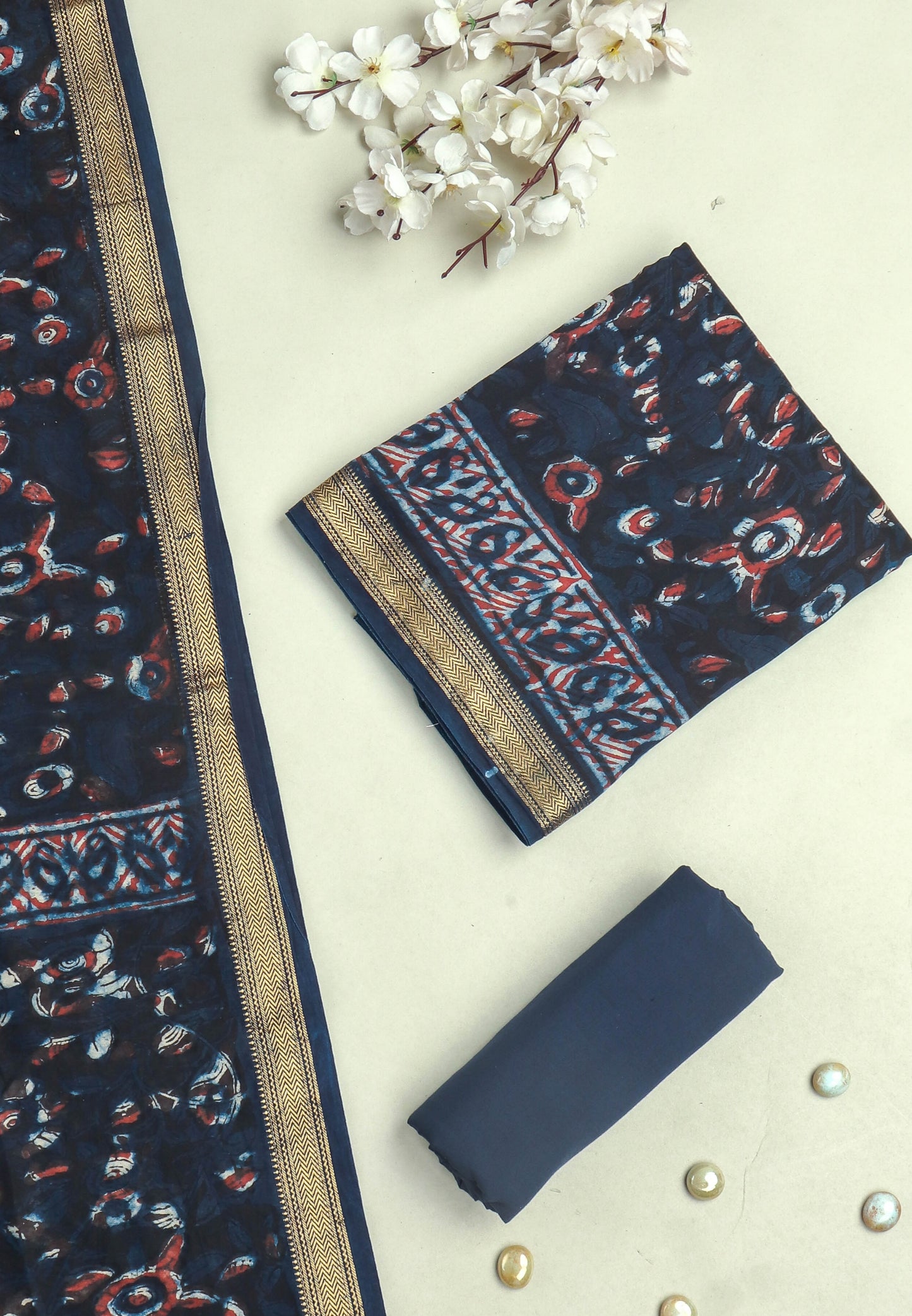 JAHOTA PRINTED MAHESHWARI SILK SUIT WITH MAHESHWARI SILK DUPATTA