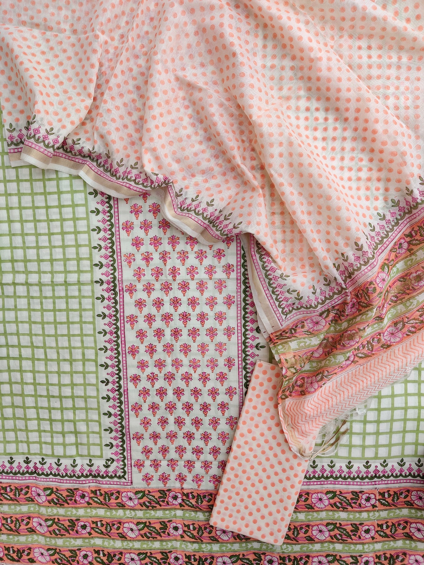 PANEL Hand Block Printed Cotton Suit with Mul Chanderi Dupatta