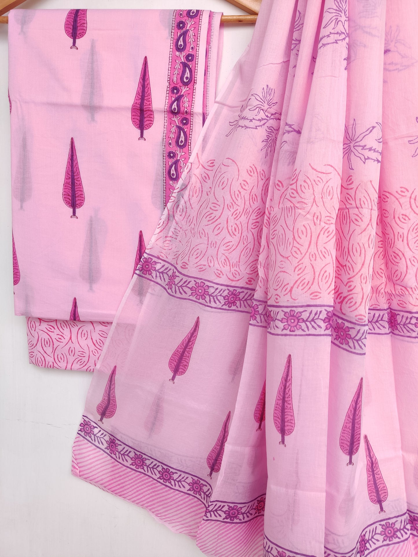 Hand Block Printed Cotton Suit With Mulmul Cotton Dupatta