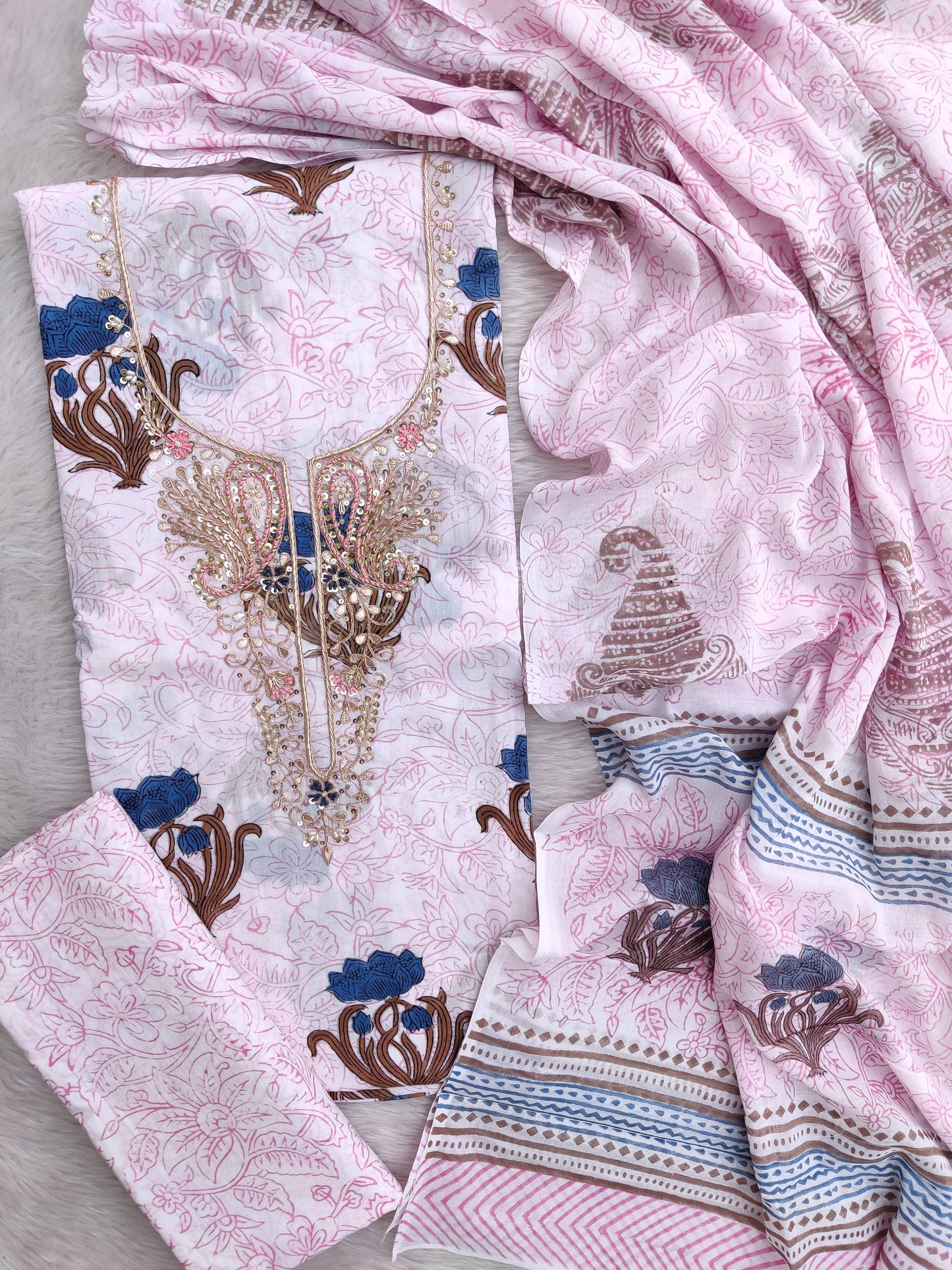 FLORAL PRINTED COTTON GOTA PATTI SUIT WITH COTTON DUPATTA