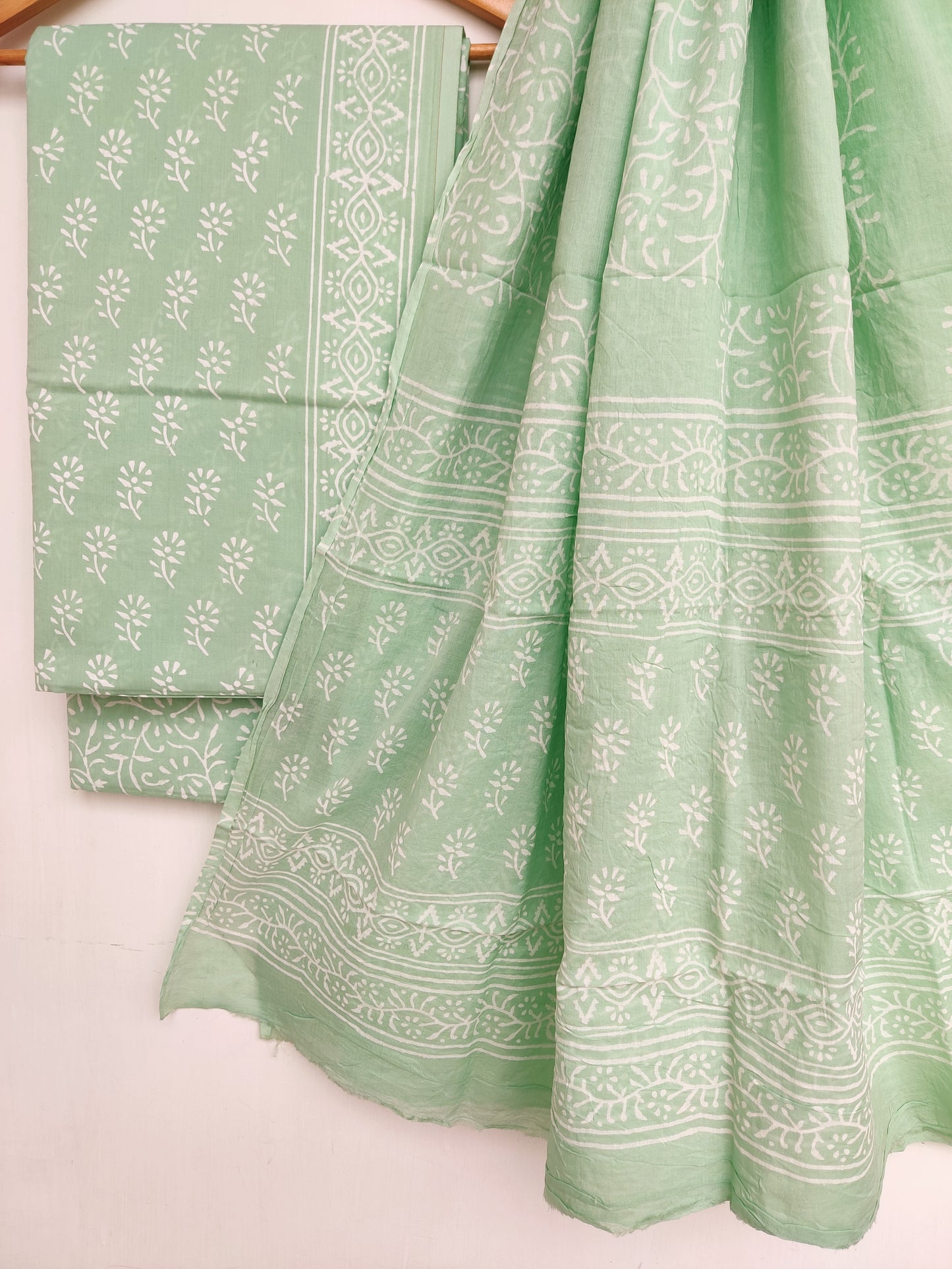 Hand Block Printed Cotton Suit With Mulmul Cotton Dupatta