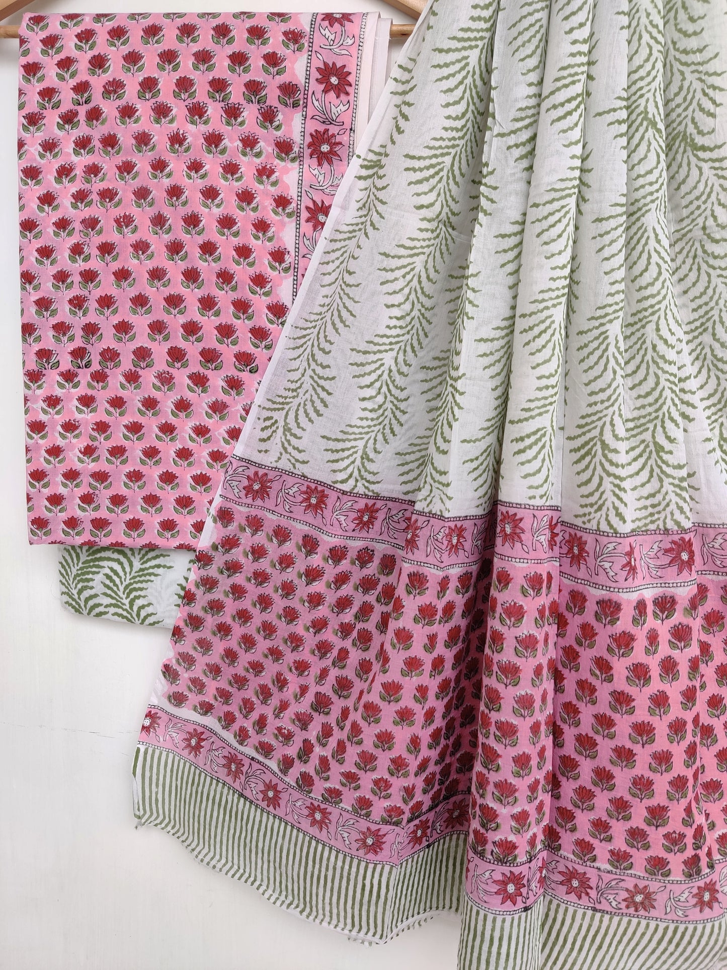 Hand Block Printed Cotton Suit With Mulmul Cotton Dupatta