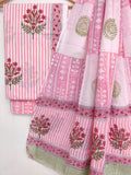Hand Block Printed Cotton Suit With Mulmul Cotton Dupatta