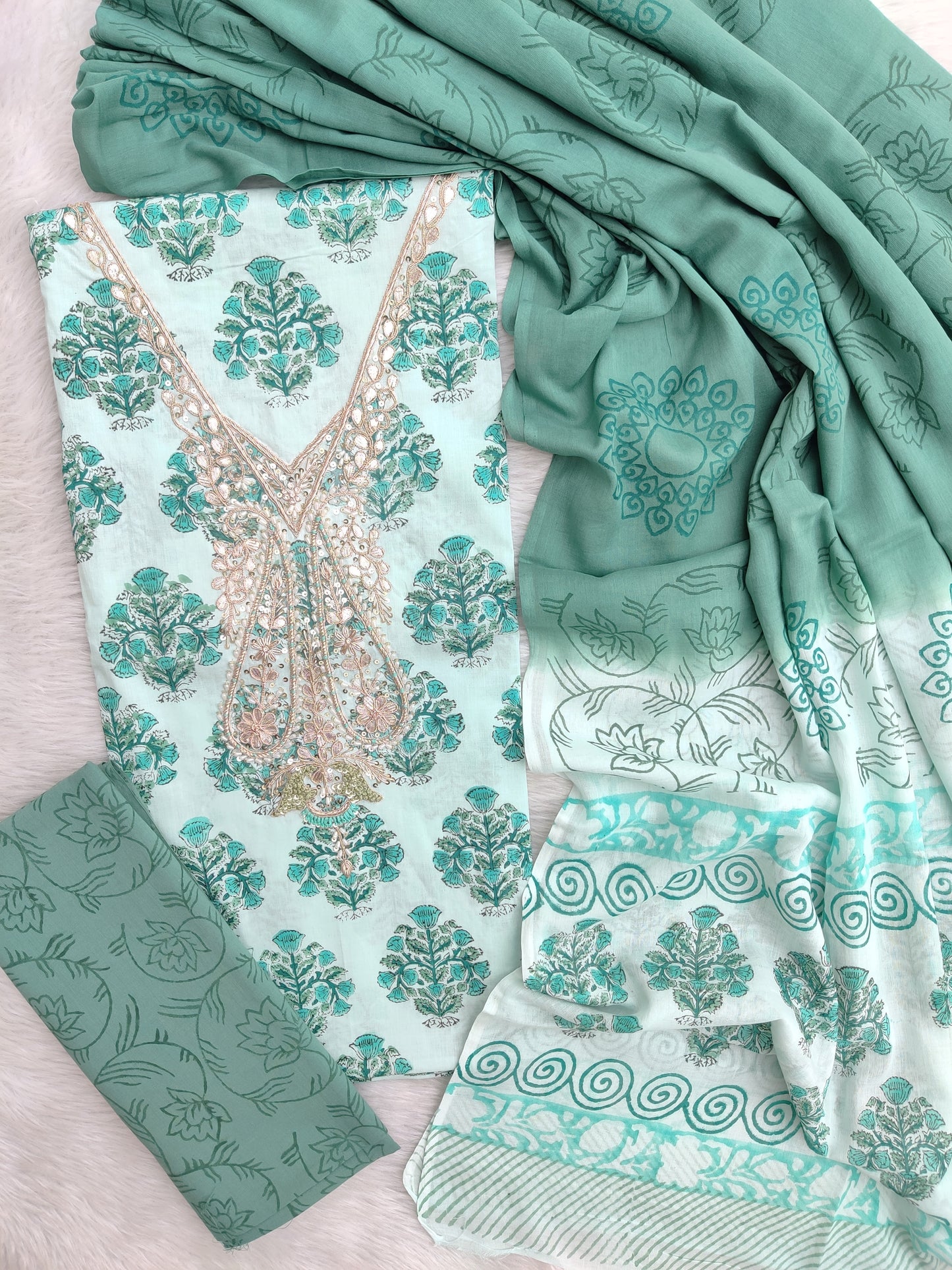 FLORAL PRINTED COTTON GOTA PATTI SUIT WITH COTTON DUPATTA