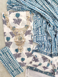 FLORAL PRINTED COTTON GOTA PATTI SUIT WITH COTTON DUPATTA