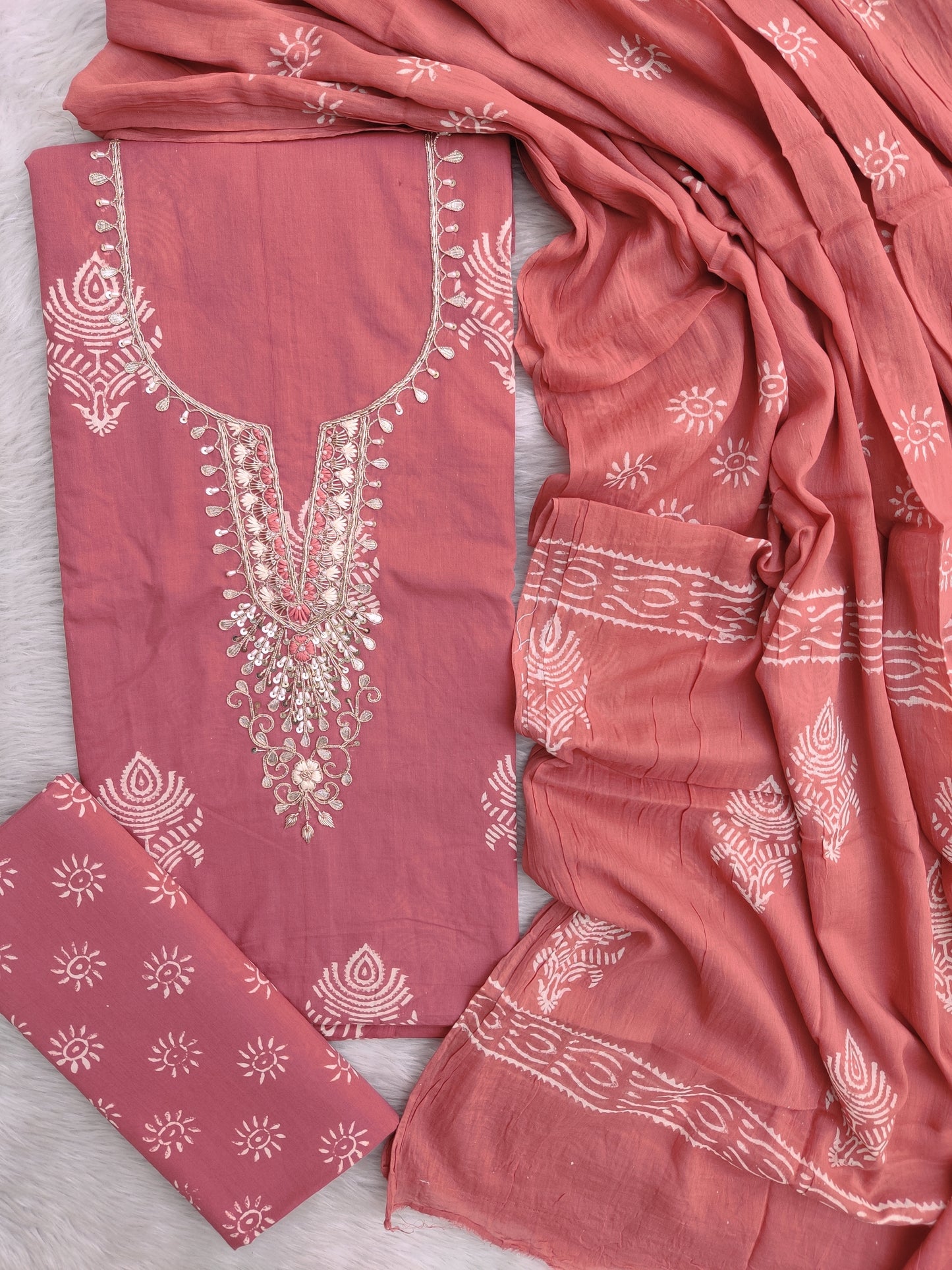 FLORAL PRINTED COTTON GOTA PATTI SUIT WITH COTTON DUPATTA