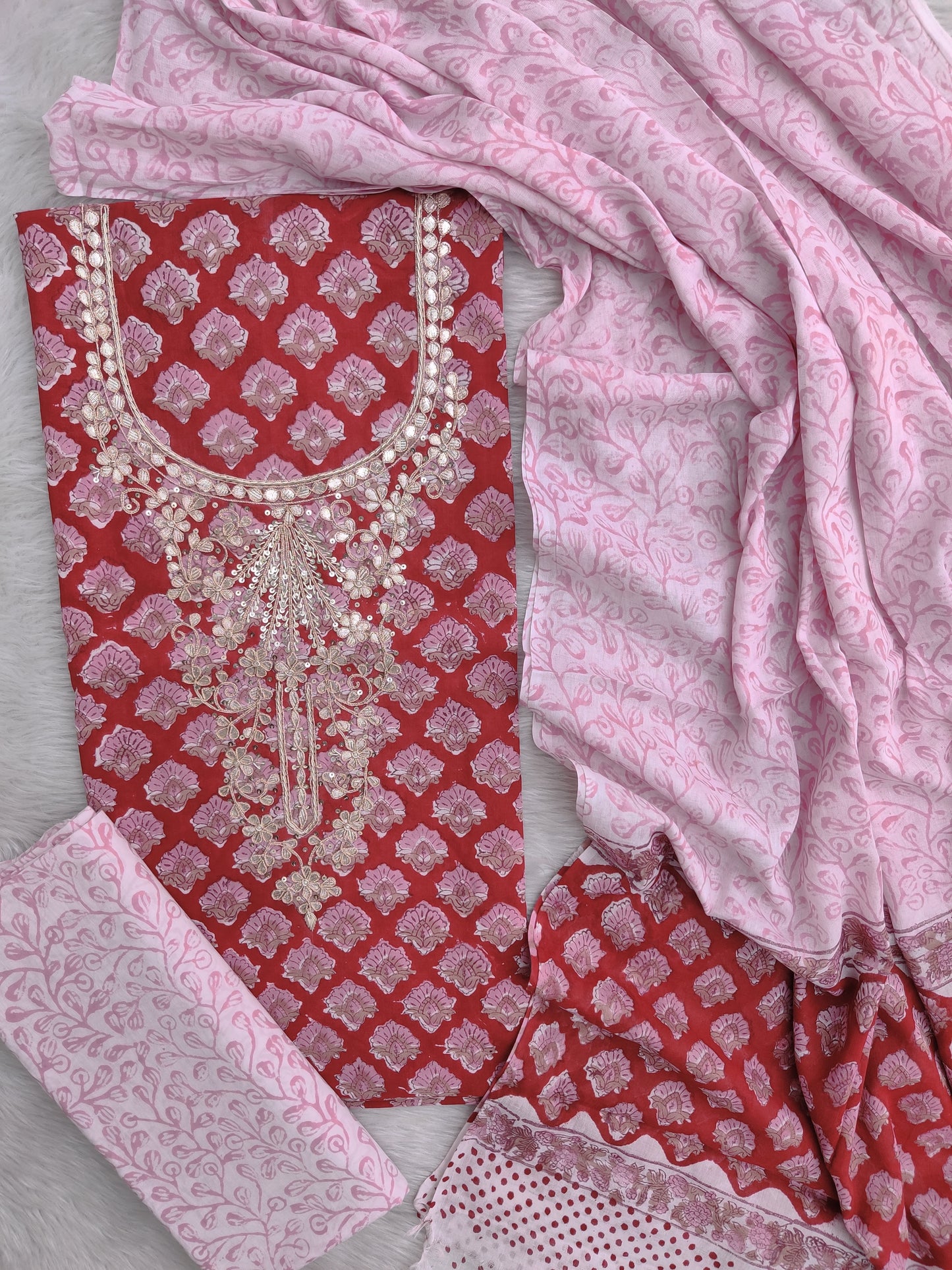 FLORAL PRINTED COTTON GOTA PATTI SUIT WITH COTTON DUPATTA