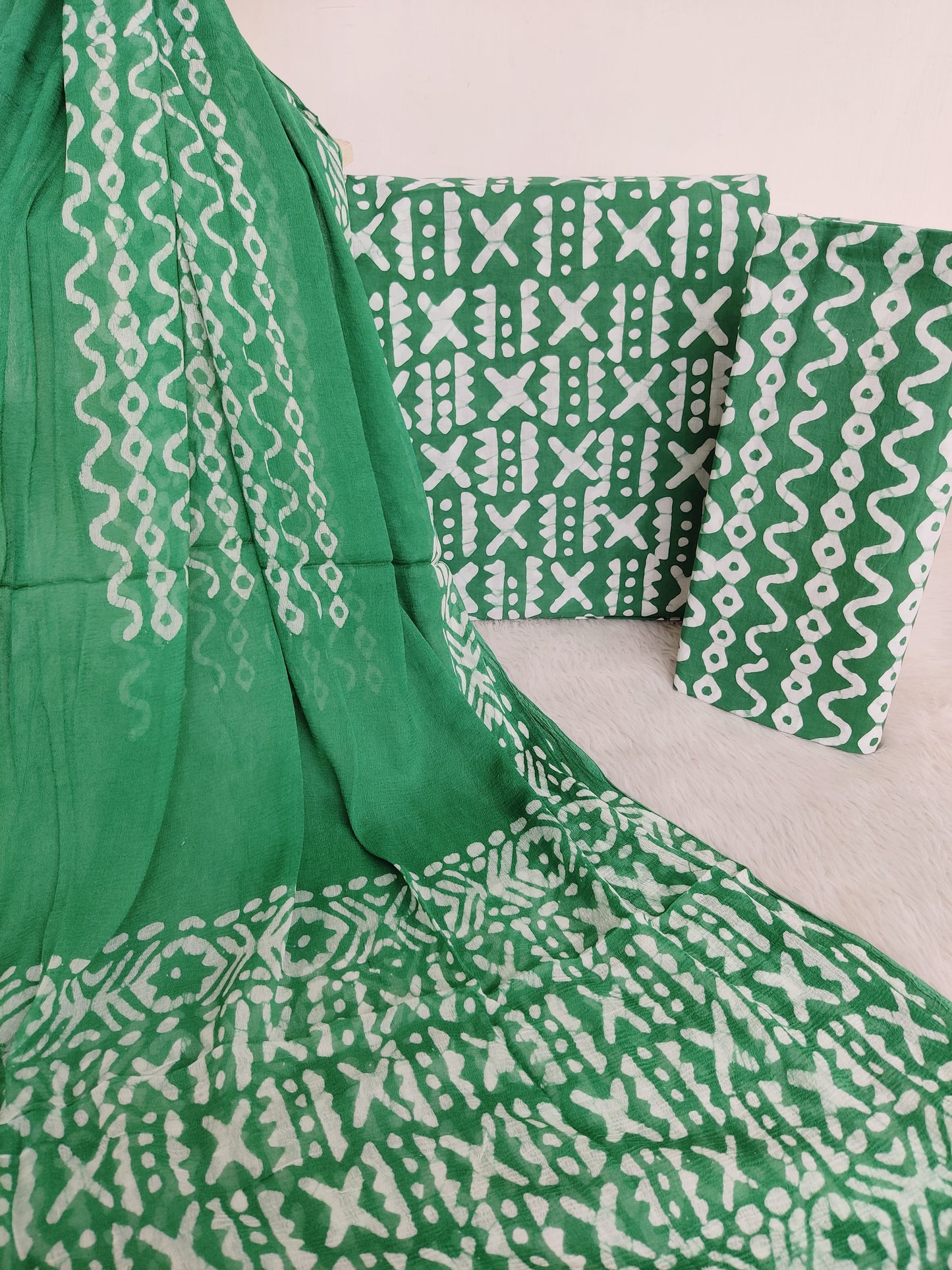 BATIK PRINTED COTTON SUIT WITH PURE CHIFFON DUPATTA