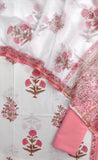 (SALE) Hand Block Printed Cotton Suit with Cotton Kota Doria dupatta