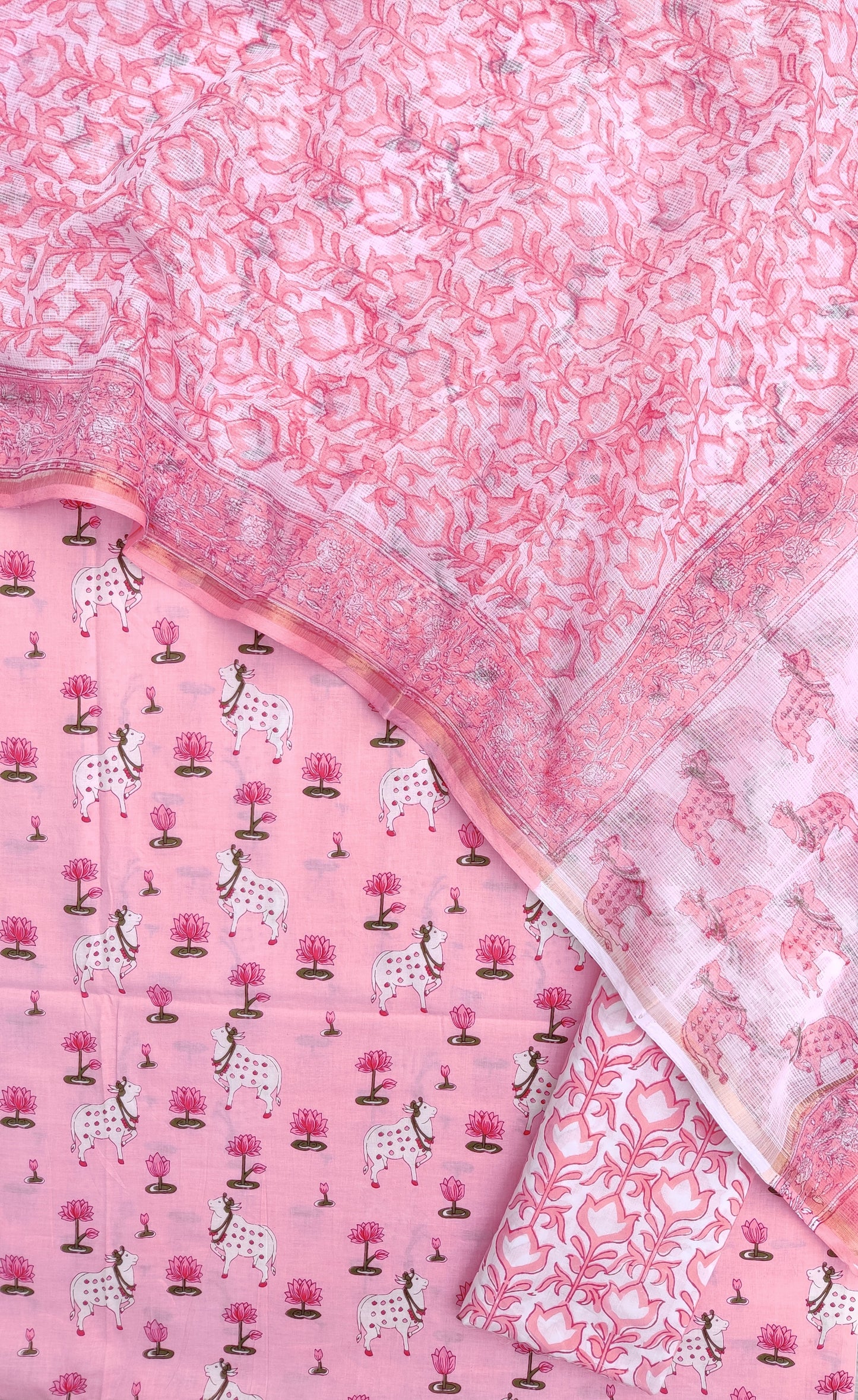 PICHWAI Jaipuri Printed Cotton Suit with Cotton Kota Doria dupatta