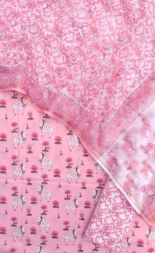 PICHWAI Jaipuri Printed Cotton Suit with Cotton Kota Doria dupatta