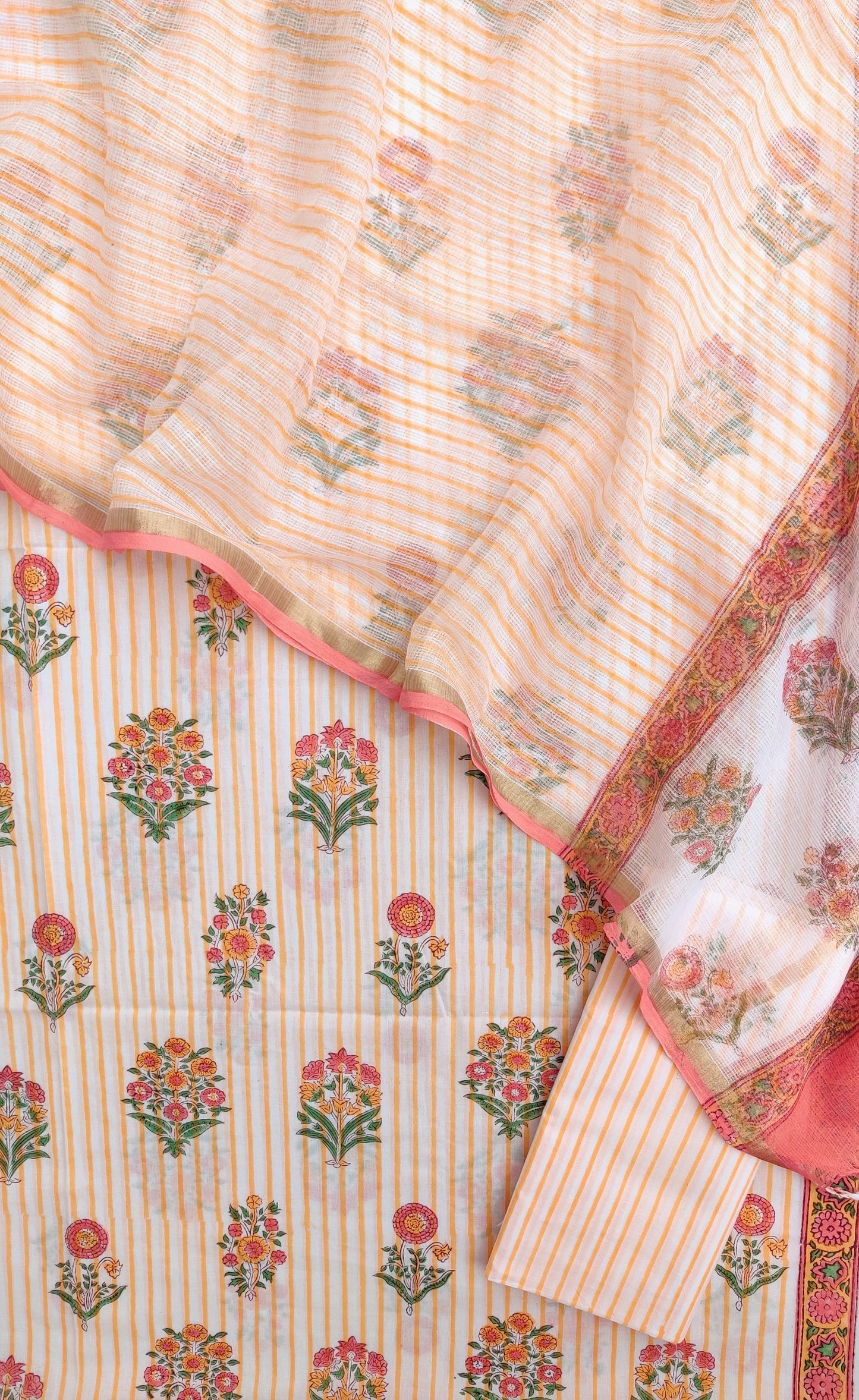 Hand Block Printed Cotton Suit with Cotton Kota Doria dupatta