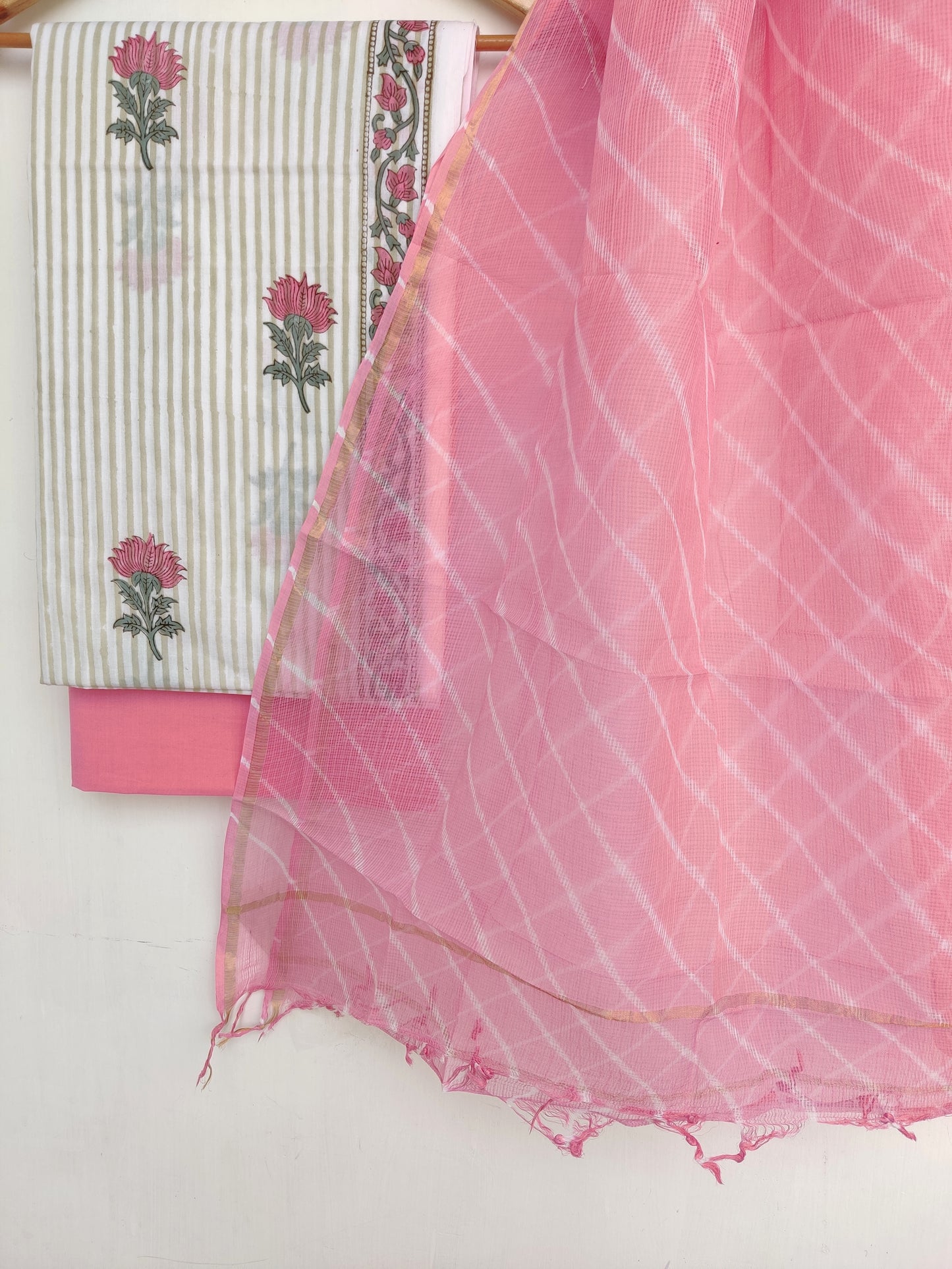 BLOCK PRINTED COTTON SUIT WITH LEHRIYA KOTA DORIA DUPATTA