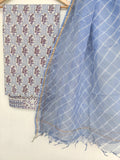 BLOCK PRINTED COTTON SUIT WITH LEHRIYA KOTA DORIA DUPATTA