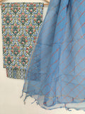 BLOCK PRINTED COTTON SUIT WITH LEHRIYA KOTA DORIA DUPATTA