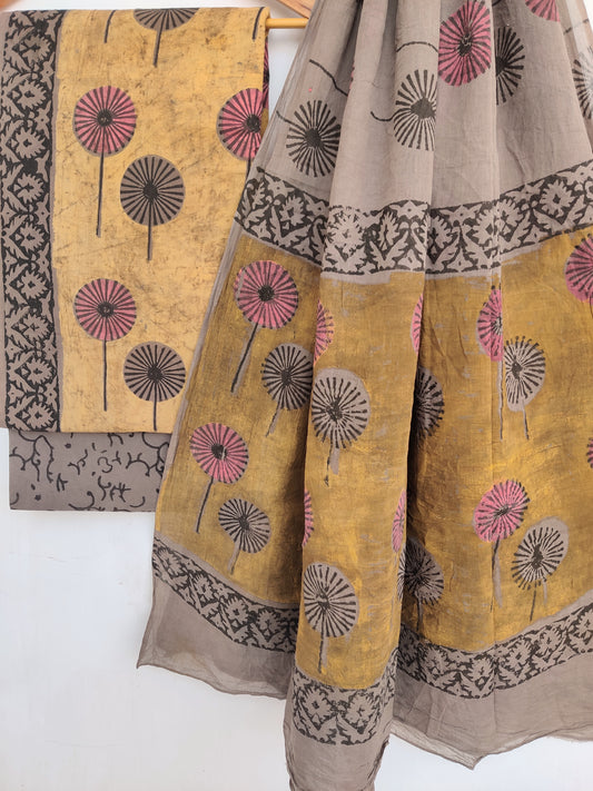 NASHPAL Hand Block Printed Cotton Suit With Mulmul Cotton Dupatta