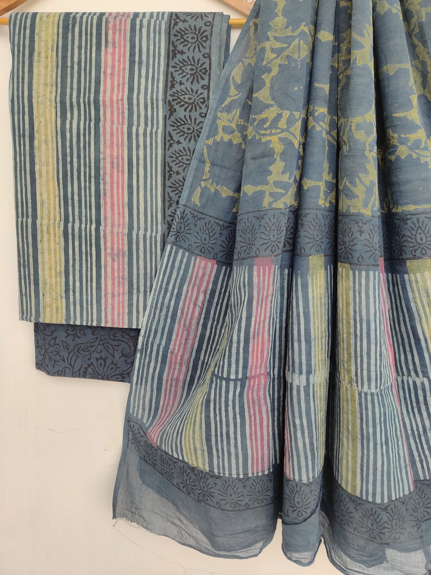 NASHPAL Hand Block Printed Cotton Suit With Mulmul Cotton Dupatta