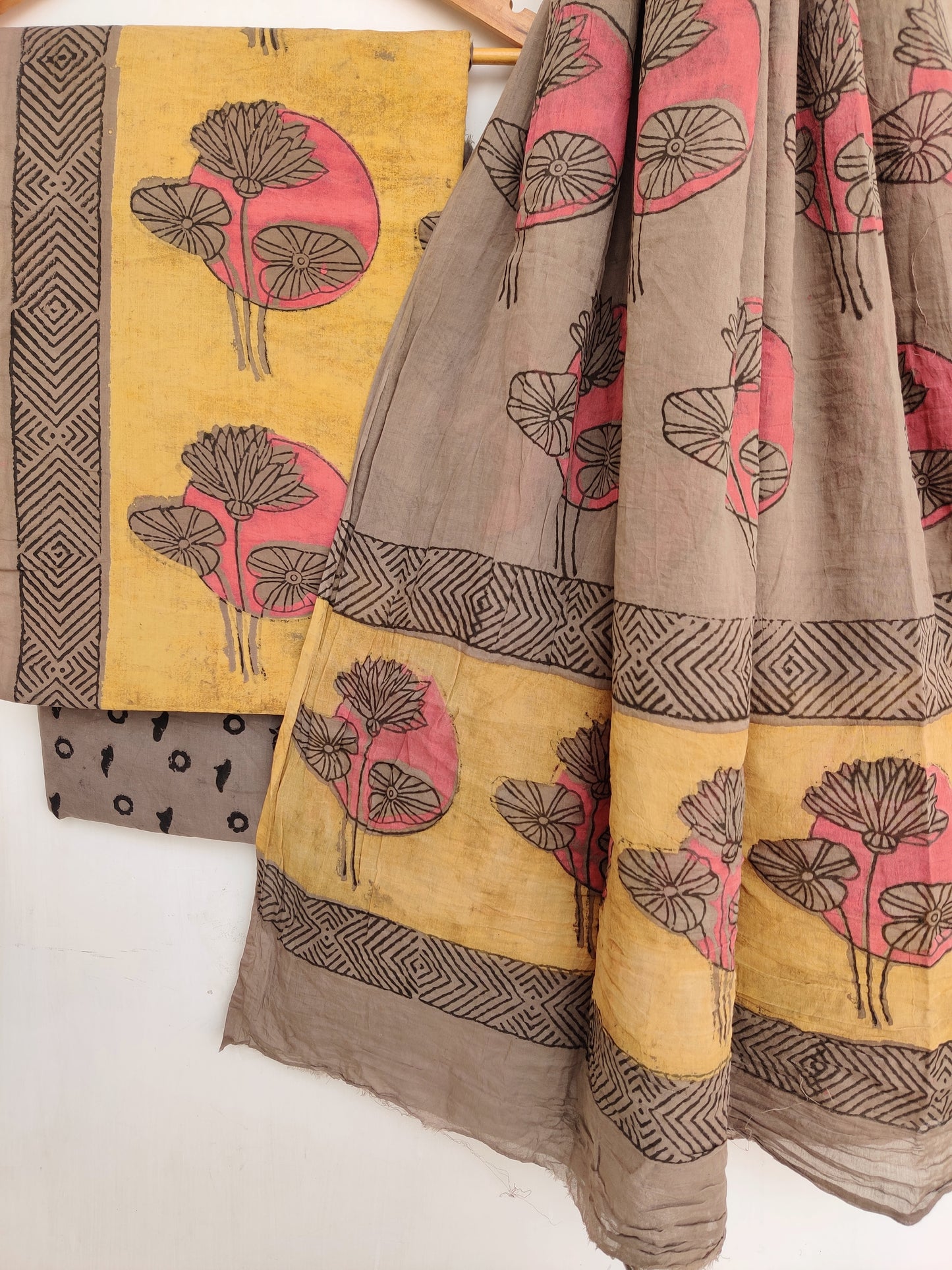 NASHPAL Hand Block Printed Cotton Suit With Mulmul Cotton Dupatta