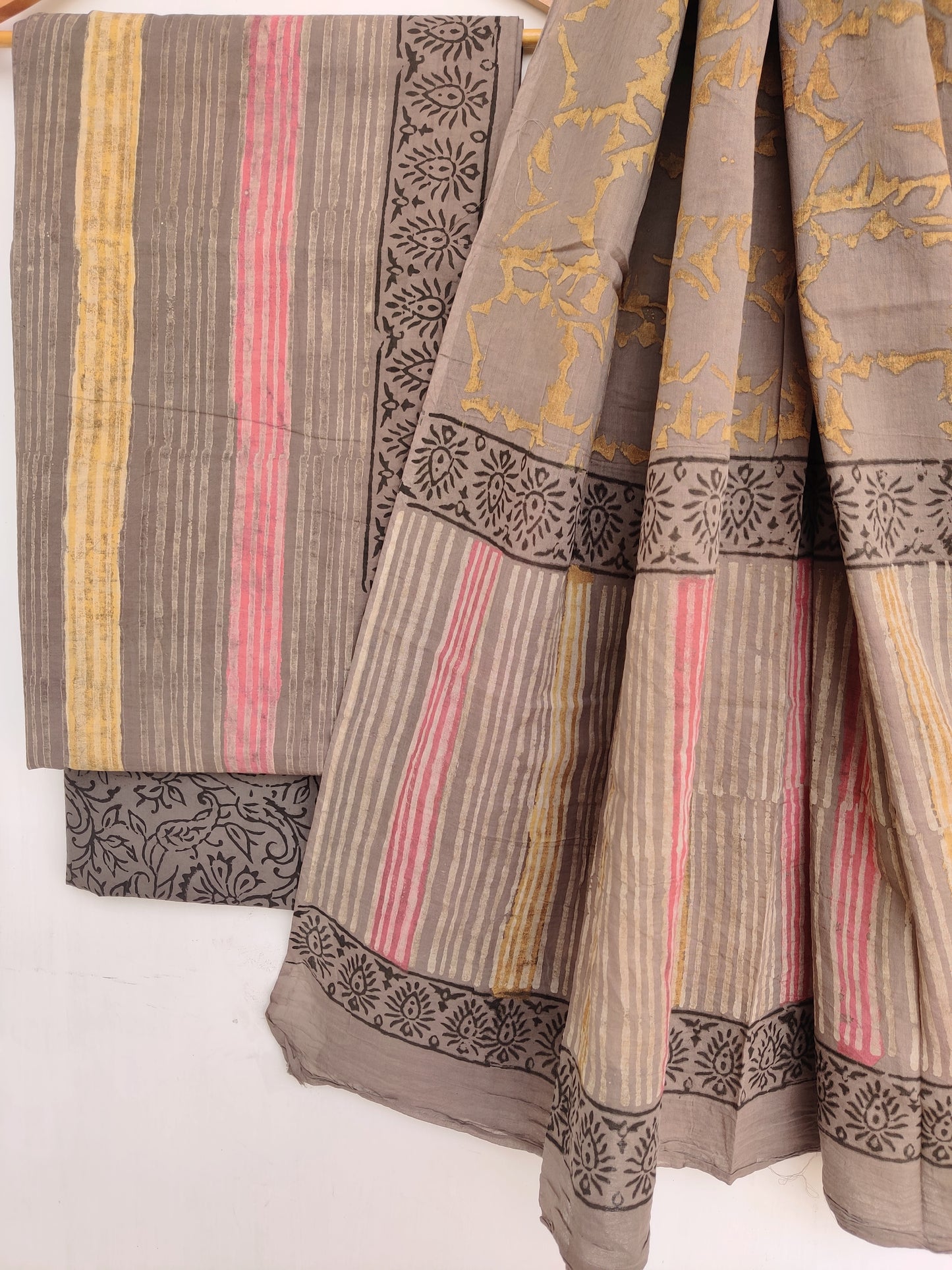 NASHPAL Hand Block Printed Cotton Suit With Mulmul Cotton Dupatta