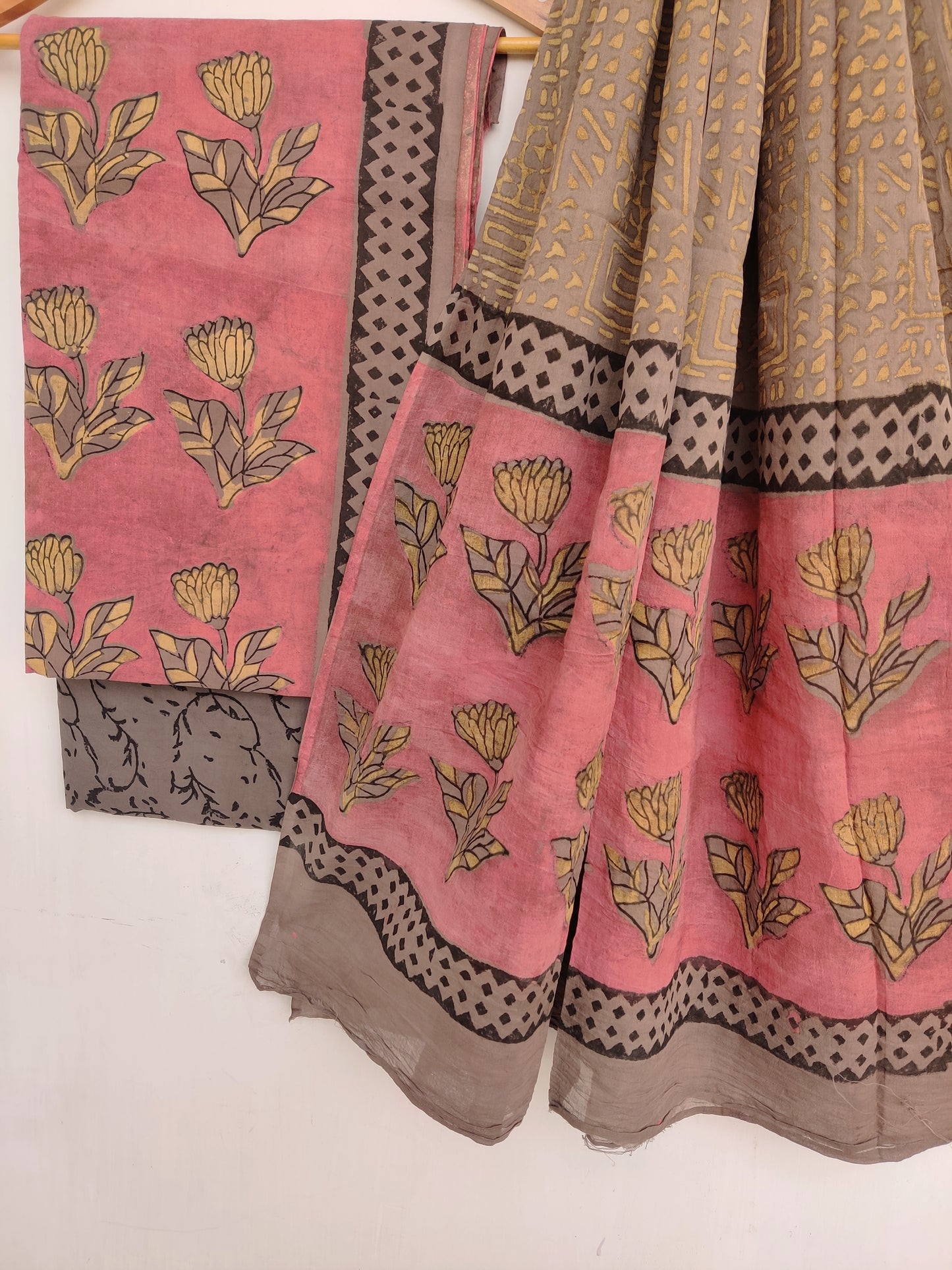 NASHPAL Hand Block Printed Cotton Suit With Mulmul Cotton Dupatta