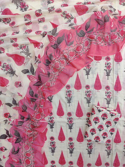 Jaipuri Printed *PINTEX* Cotton Suit With Mulmul Cotton Dupatta