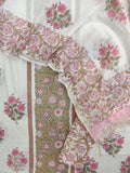 Hand Block Printed Cotton Suit with Mul Chanderi Dupatta