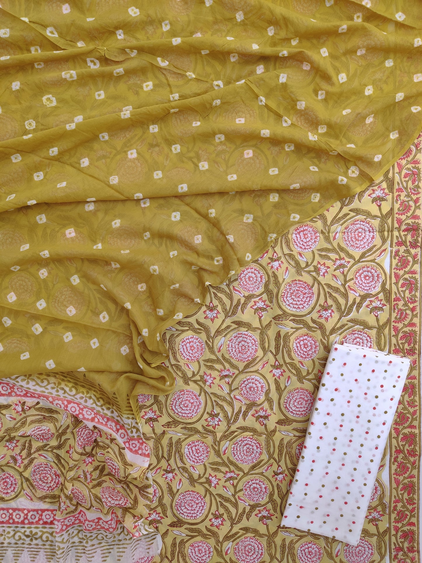 Hand Block Printed Cotton Suits with Mulmul Bandhej Dupatta