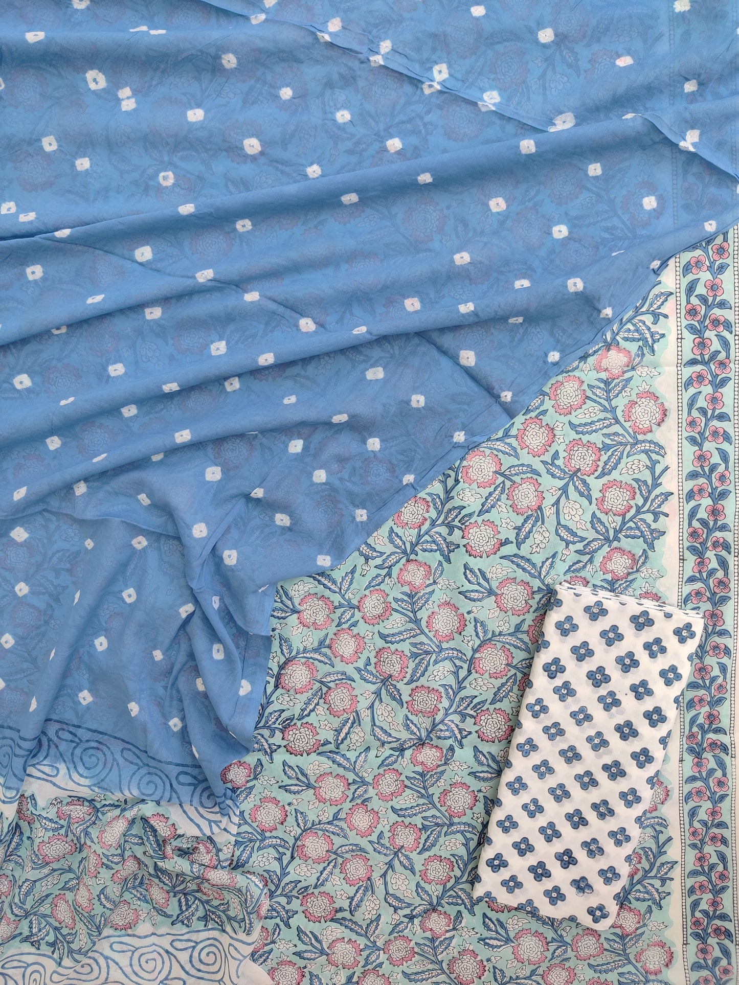 Hand Block Printed Cotton Suits with Mulmul Bandhej Dupatta
