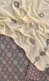 AJRAKH Printed Cotton Suit with Applique Work Kota Doria Dupatta