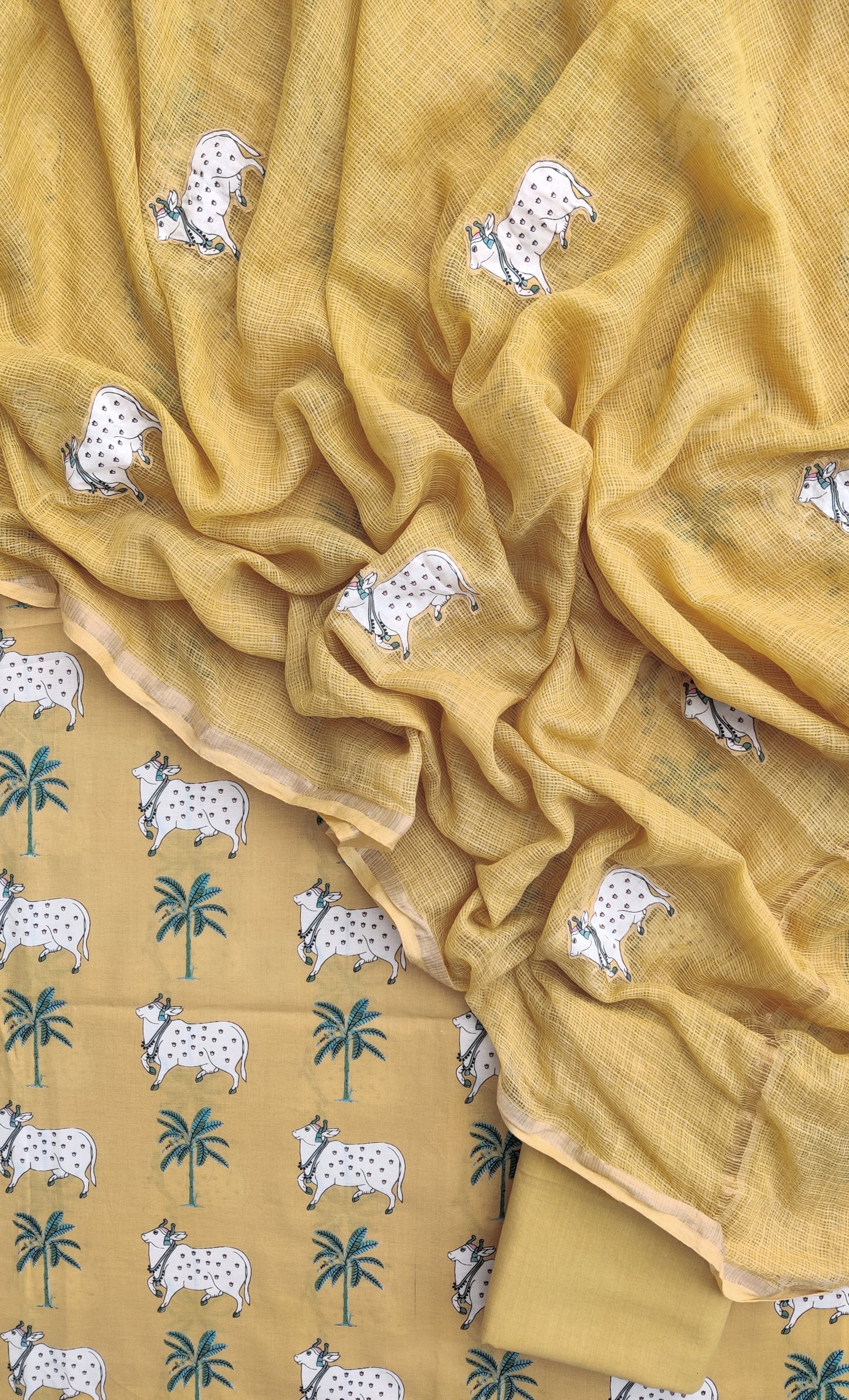 PICHWAI Printed Cotton Suit with Applique Work Kota Doria Dupatta